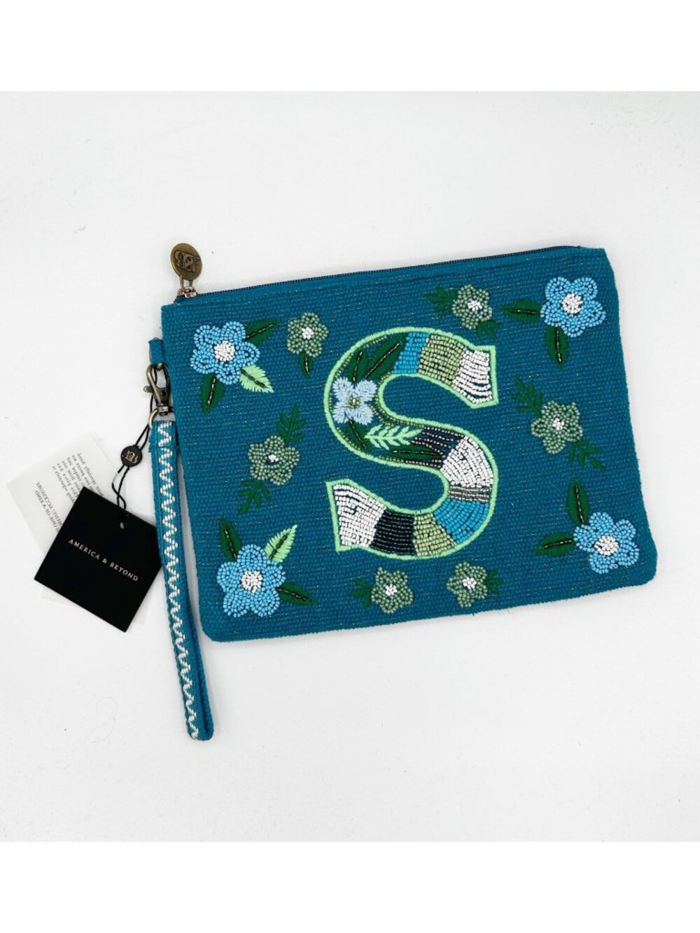 NEW America & Beyond Beaded Monogram ‘S’ Bag Wristlet Pouch